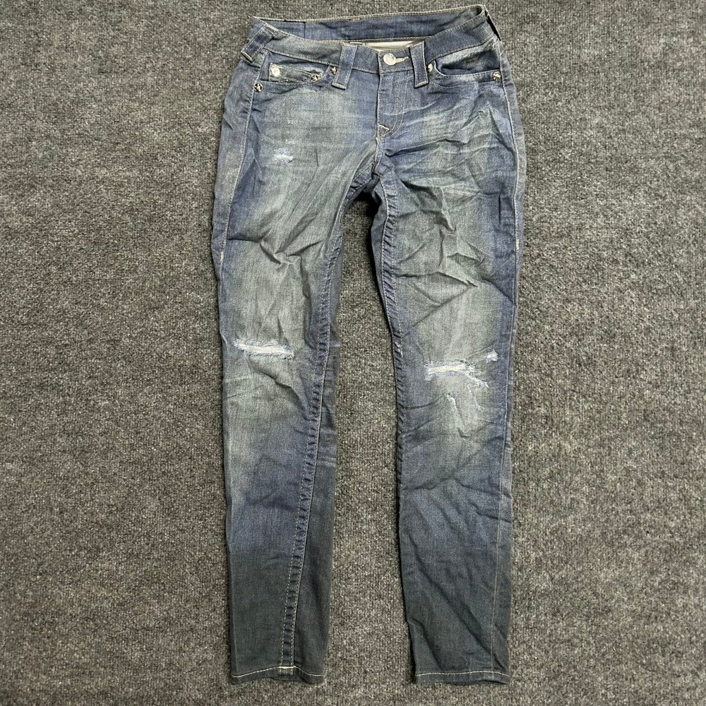 True Religion Jeans Womens Size 28 Blue Distressed Skinny Fit Stretch Denim